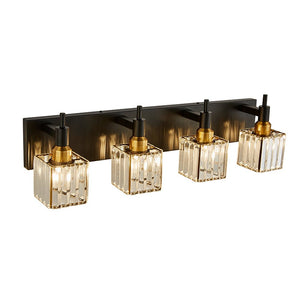 LightFixturesUSA-Modern Glam Crystal Bathroom Vanity Light-Wall Sconce-Black+Gold-4-Lt