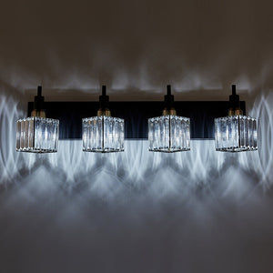LightFixturesUSA-Modern Glam Crystal Bathroom Vanity Light-Wall Sconce-Black+Gold-4-Lt