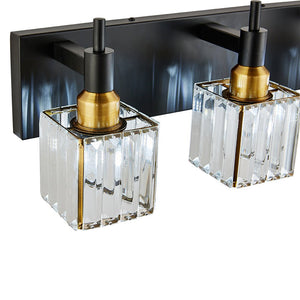 LightFixturesUSA-Modern Glam Crystal Bathroom Vanity Light-Wall Sconce-Black+Gold-4-Lt