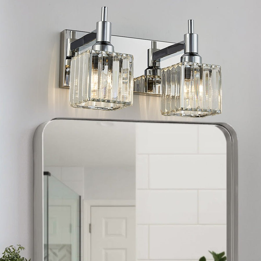 LightFixturesUSA-Modern Glam Crystal Bathroom Vanity Light-Wall Sconce-Chrome-2-Lt