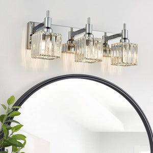 LightFixturesUSA-Modern Glam Crystal Bathroom Vanity Light-Wall Sconce-Chrome-3-Lt