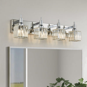 LightFixturesUSA-Modern Glam Crystal Bathroom Vanity Light-Wall Sconce-Chrome-4-Lt