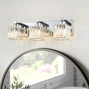 LightFixturesUSA-Modern Glam Crystal Bathroom Vanity Wall Lamp-Wall Sconce-Chrome-3-Lt