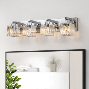 LightFixturesUSA-Modern Glam Crystal Bathroom Vanity Wall Lamp-Wall Sconce-Chrome-4-Lt