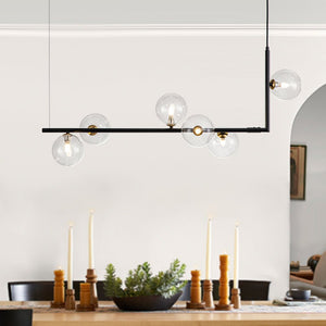 LightFixturesUSA-Modern Glass Bubble Kitchen Island Linear Pendant-Chandelier-Black-