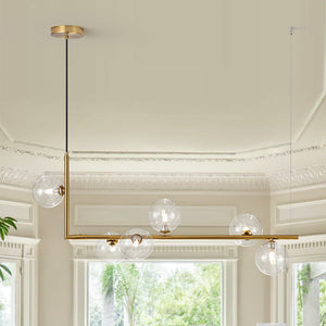 LightFixturesUSA-Modern Glass Bubble Kitchen Island Linear Pendant-Chandelier-Brass-