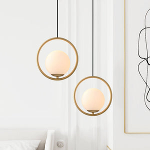 LightFixturesUSA-Modern Gold 1-Ring Frosted Globe Single Pendant Light-Pendant Light-S-