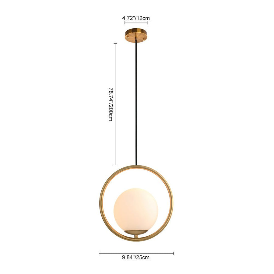 LightFixturesUSA-Modern Gold 1-Ring Frosted Globe Single Pendant Light-Pendant Light-S-