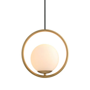 LightFixturesUSA-Modern Gold 1-Ring Frosted Globe Single Pendant Light-Pendant Light-S-