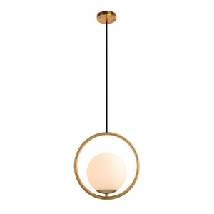 LightFixturesUSA-Modern Gold 1-Ring Frosted Globe Single Pendant Light-Pendant Light-S-
