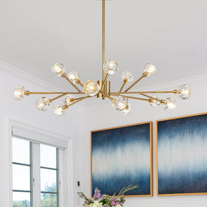 LightFixturesUSA-Modern Mid-century Brass Crystal Sputnik Chandelier-Chandelier-Brass-15-Lt