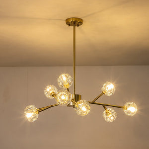 LightFixturesUSA-Modern Mid-century Brass Crystal Sputnik Chandelier-Chandelier-Brass-15-Lt