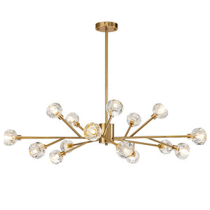 LightFixturesUSA-Modern Mid-century Brass Crystal Sputnik Chandelier-Chandelier-Brass-15-Lt