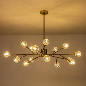 LightFixturesUSA-Modern Mid-century Brass Crystal Sputnik Chandelier-Chandelier-Brass-15-Lt