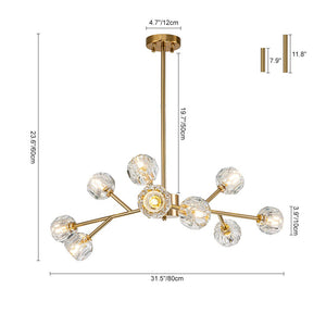 LightFixturesUSA-Modern Mid-century Brass Crystal Sputnik Chandelier-Chandelier-Brass-15-Lt