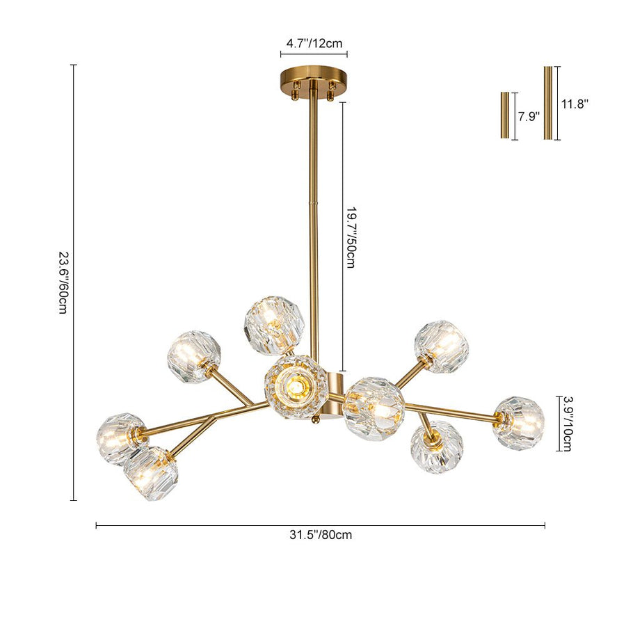 Modern Mid-century Brass Crystal Sputnik Chandelier