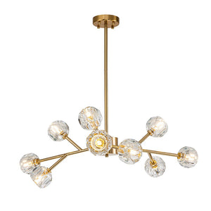 LightFixturesUSA-Modern Mid-century Brass Crystal Sputnik Chandelier-Chandelier-Brass-15-Lt