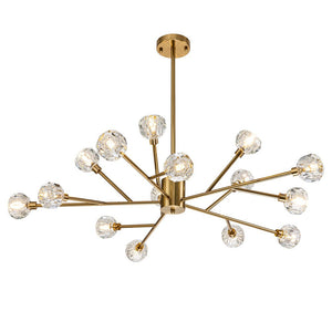 LightFixturesUSA-Modern Mid-century Brass Crystal Sputnik Chandelier-Chandelier-Brass-15-Lt