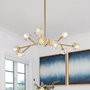 LightFixturesUSA-Modern Mid-century Brass Crystal Sputnik Chandelier-Chandelier-Brass-9-Lt