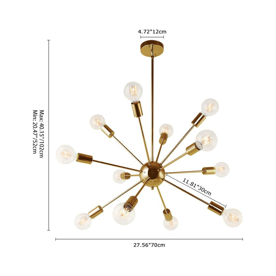 LightFixturesUSA-Modern Mid-century Gold Sputnik Chandelier-Chandelier-12 Lt-