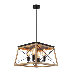 LightFixturesUSA-Modern Rustic Rectangular Lantern Chandelier-Pendant Light-Brown-
