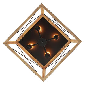 LightFixturesUSA-Modern Rustic Rectangular Lantern Chandelier-Pendant Light-Brown-