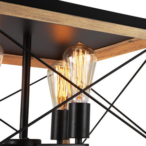 LightFixturesUSA-Modern Rustic Rectangular Lantern Chandelier-Pendant Light-Brown-