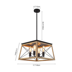 LightFixturesUSA-Modern Rustic Rectangular Lantern Chandelier-Pendant Light-Brown-