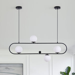 LightFixturesUSA-Modern Style 4-Light Glass Globe Linear Island Chandelier-Chandelier-Black-
