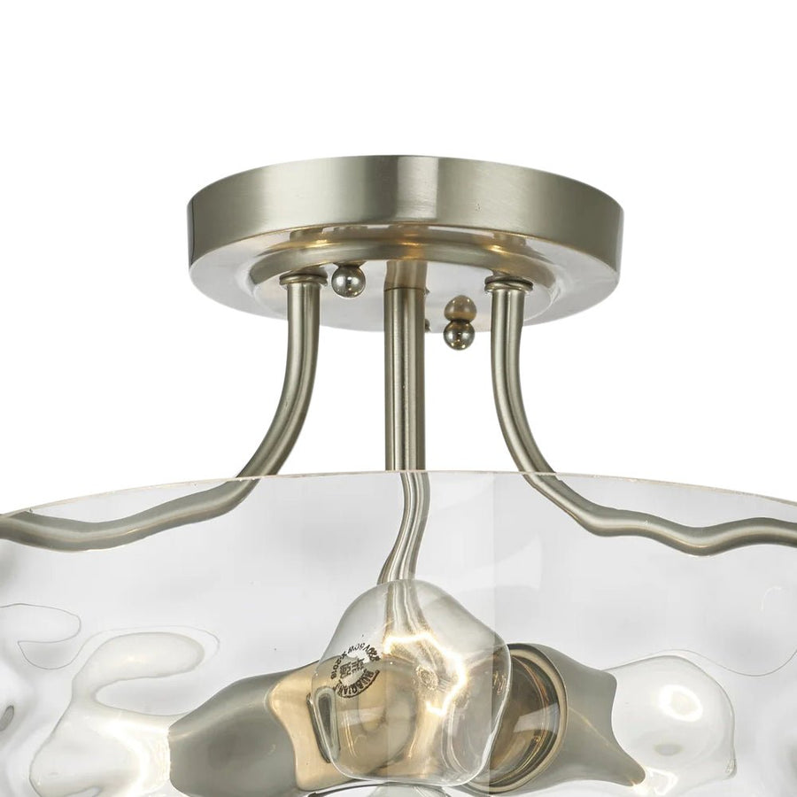 LightFixturesUSA-Nickel Hammered Glass Semi Flush-Ceiling Light--