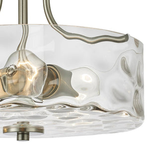 LightFixturesUSA-Nickel Hammered Glass Semi Flush-Ceiling Light--