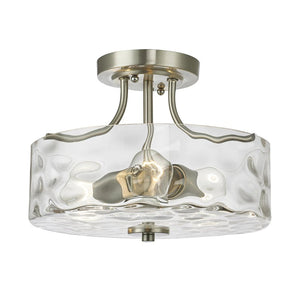 LightFixturesUSA-Nickel Hammered Glass Semi Flush-Ceiling Light--