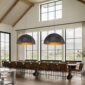 LightFixturesUSA-Oversized Metal Dome Pendant Light-Chandelier-Black-39 in. (Customized & Non-returnable)