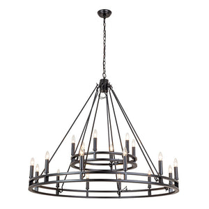 LightFixturesUSA-Oversized Vintage Black Candle Style Wagon Wheel Chandelier-Chandelier-18-Light-