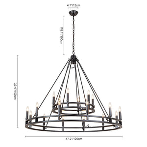 LightFixturesUSA-Oversized Vintage Black Candle Style Wagon Wheel Chandelier-Chandelier-18-Light-
