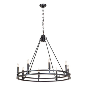 LightFixturesUSA-Oversized Vintage Black Candle Style Wagon Wheel Chandelier-Chandelier-18-Light-