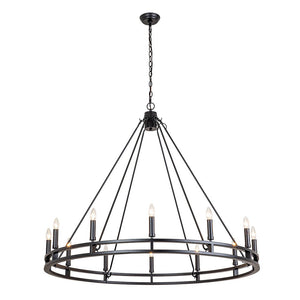 LightFixturesUSA-Oversized Vintage Black Candle Style Wagon Wheel Chandelier-Chandelier-18-Light-