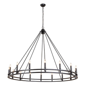 LightFixturesUSA-Oversized Vintage Black Candle Style Wagon Wheel Chandelier-Chandelier-18-Light-