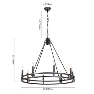 LightFixturesUSA-Oversized Vintage Black Candle Style Wagon Wheel Chandelier-Chandelier-18-Light-