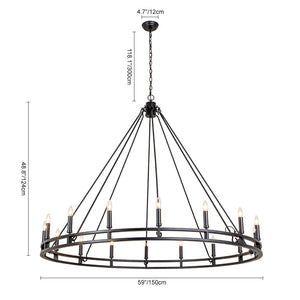 LightFixturesUSA-Oversized Vintage Black Candle Style Wagon Wheel Chandelier-Chandelier-18-Light-