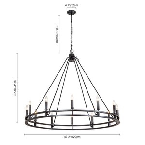 LightFixturesUSA-Oversized Vintage Black Candle Style Wagon Wheel Chandelier-Chandelier-18-Light-