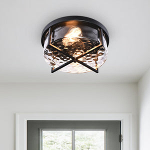 LightFixturesUSA-Round Hammered Glass Ceiling Light-Ceiling Light--
