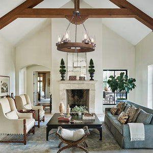 LightFixturesUSA-Rustic 6-Light Wagon Wheel Chandelier-Chandelier--
