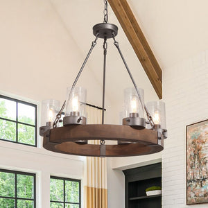 LightFixturesUSA-Rustic 6-Light Wagon Wheel Chandelier-Chandelier--