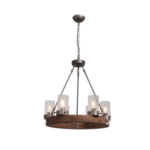 LightFixturesUSA-Rustic 6-Light Wagon Wheel Chandelier-Chandelier--
