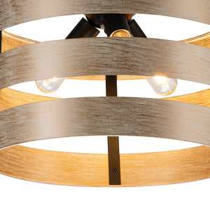 LightFixturesUSA-Rustic Drum Faux Wood Ceiling Light-Ceiling Light--
