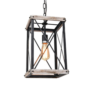 LightFixturesUSA-Rustic Wood Square Pendant Light-Pendant Light--