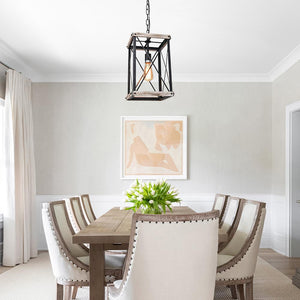 LightFixturesUSA-Rustic Wood Square Pendant Light-Pendant Light--
