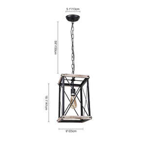 LightFixturesUSA-Rustic Wood Square Pendant Light-Pendant Light--