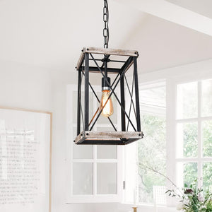 LightFixturesUSA-Rustic Wood Square Pendant Light-Pendant Light--